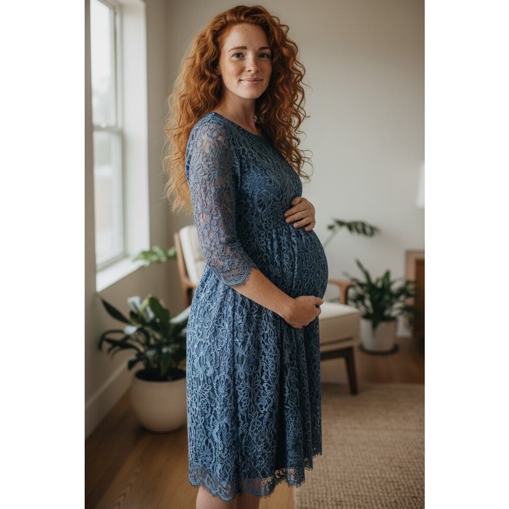 Tiffany Rose Clemence Lace Dress Steel Blue Maternity Wedding Occasion Size 1=S